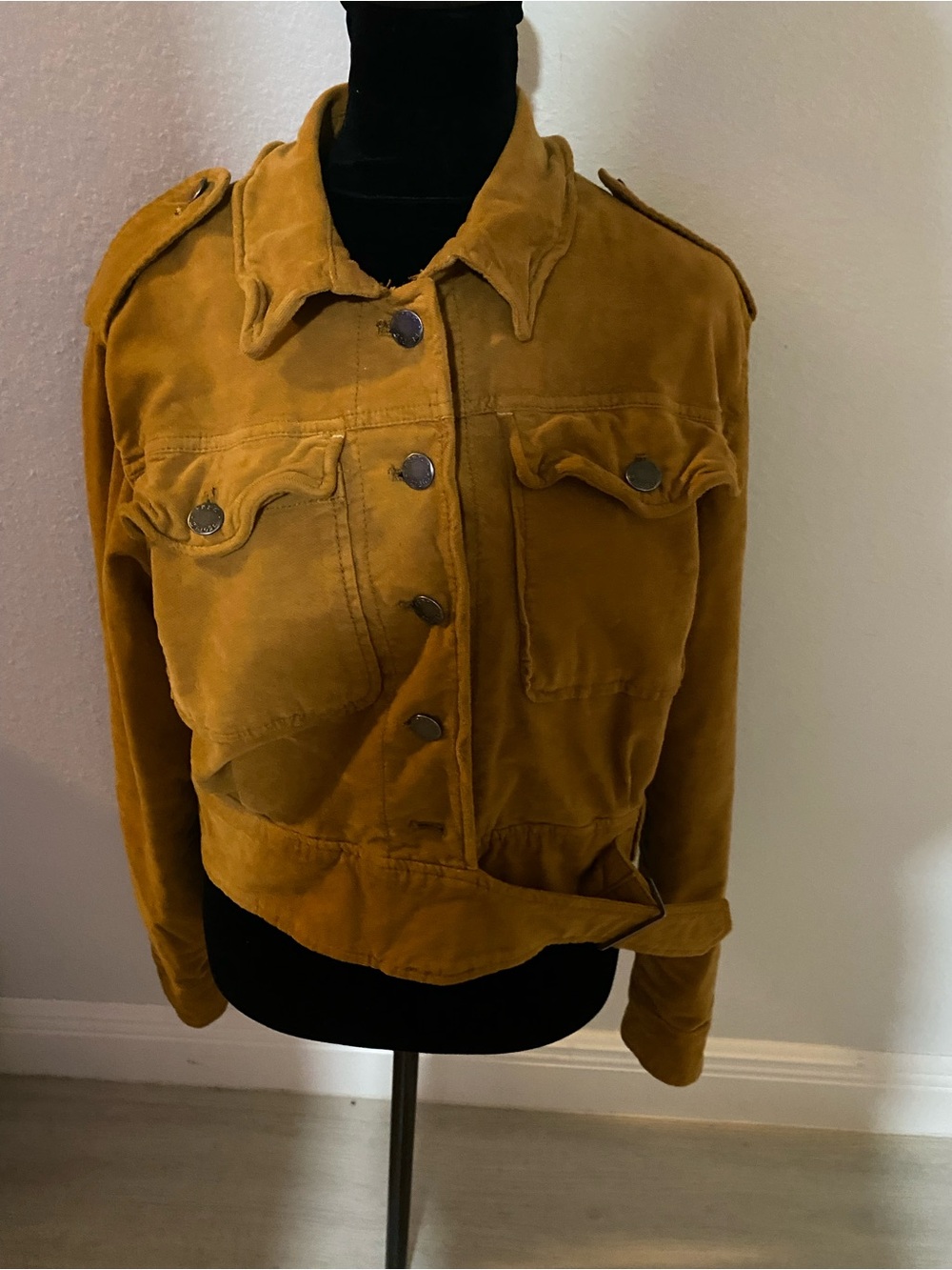 Free People Mustard Suede Button-Front Jean Jacket